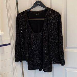 J. Crew Black Sequined Cashmere Tank and Cardigan